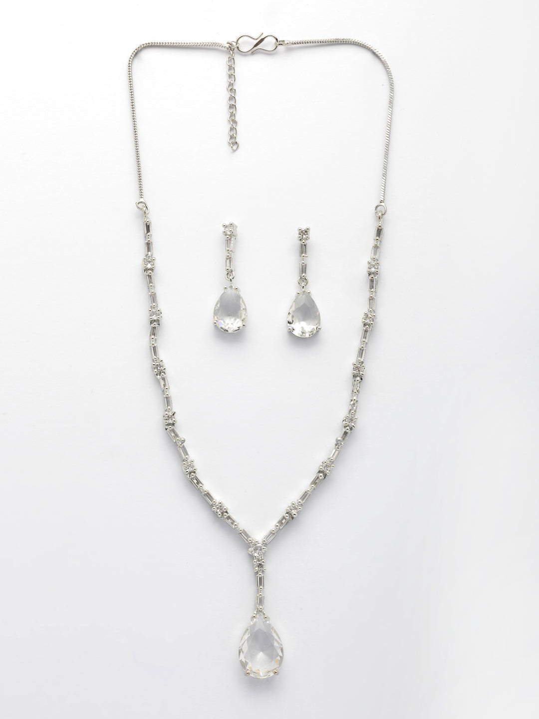 NVR Women's Silver-Plated White American Diamond-Studded Handcrafted Jewellery Set - Swadesiicart
