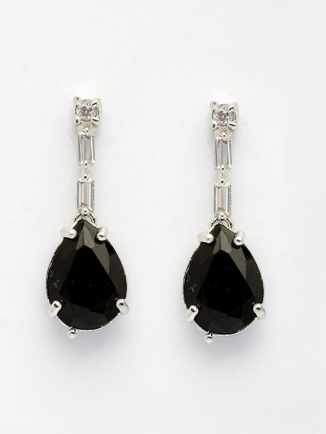 NVR Women's Silver-Plated Black American Diamond-Studded Handcrafted Jewellery Set - Swadesiicart
