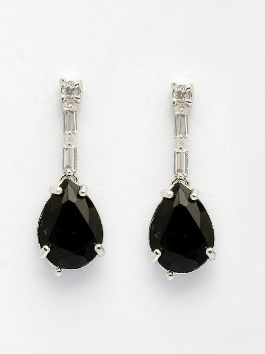NVR Women's Silver-Plated Black American Diamond-Studded Handcrafted Jewellery Set - Swadesiicart