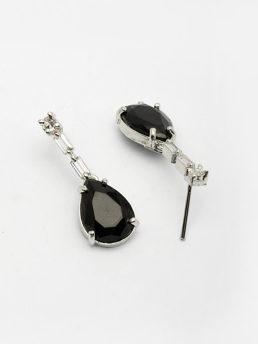 NVR Women's Silver-Plated Black American Diamond-Studded Handcrafted Jewellery Set - Swadesiicart