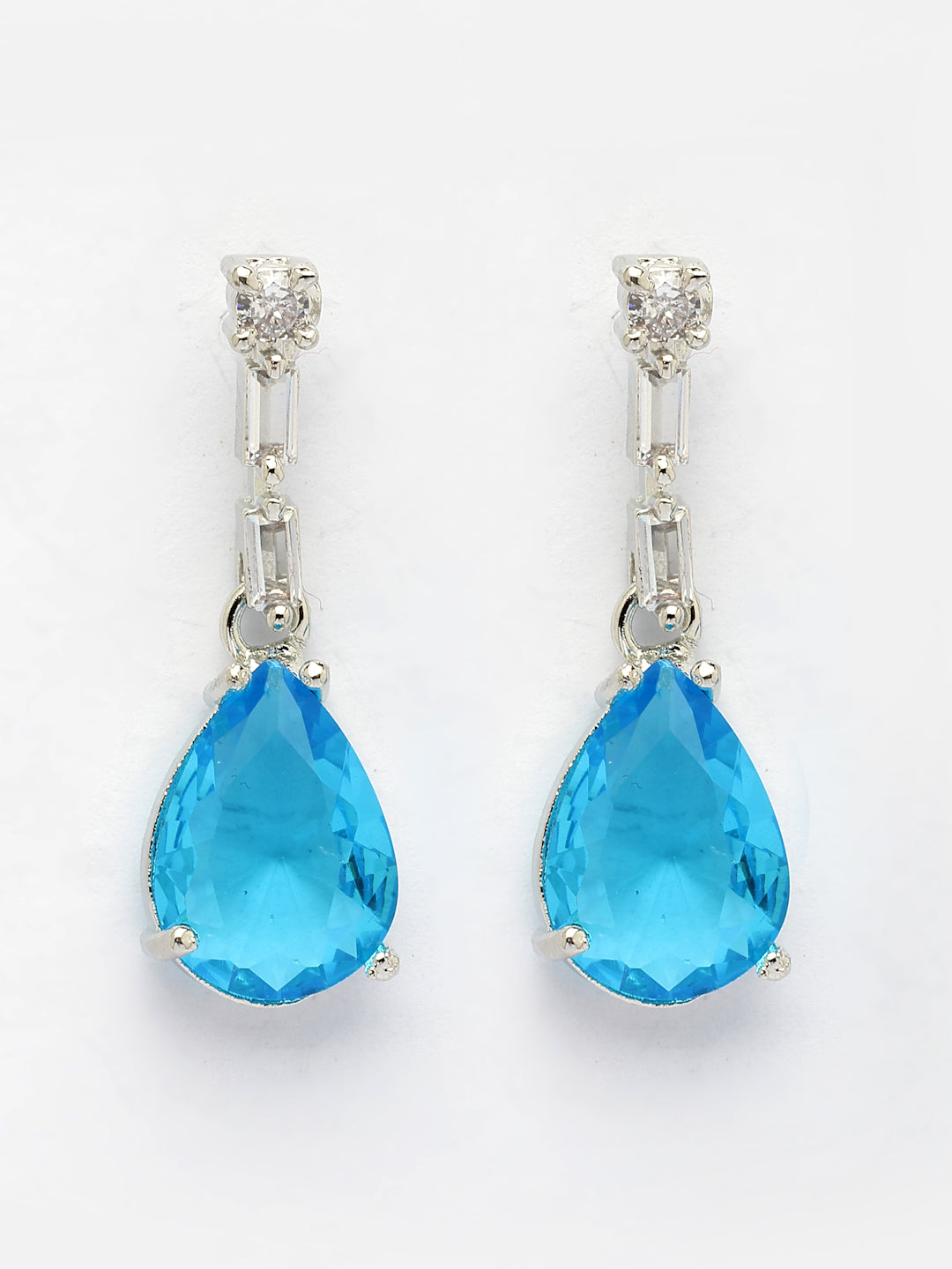 NVR Women's Silver-Plated Blue American Diamond-Studded Handcrafted Jewellery Set - Swadesiicart
