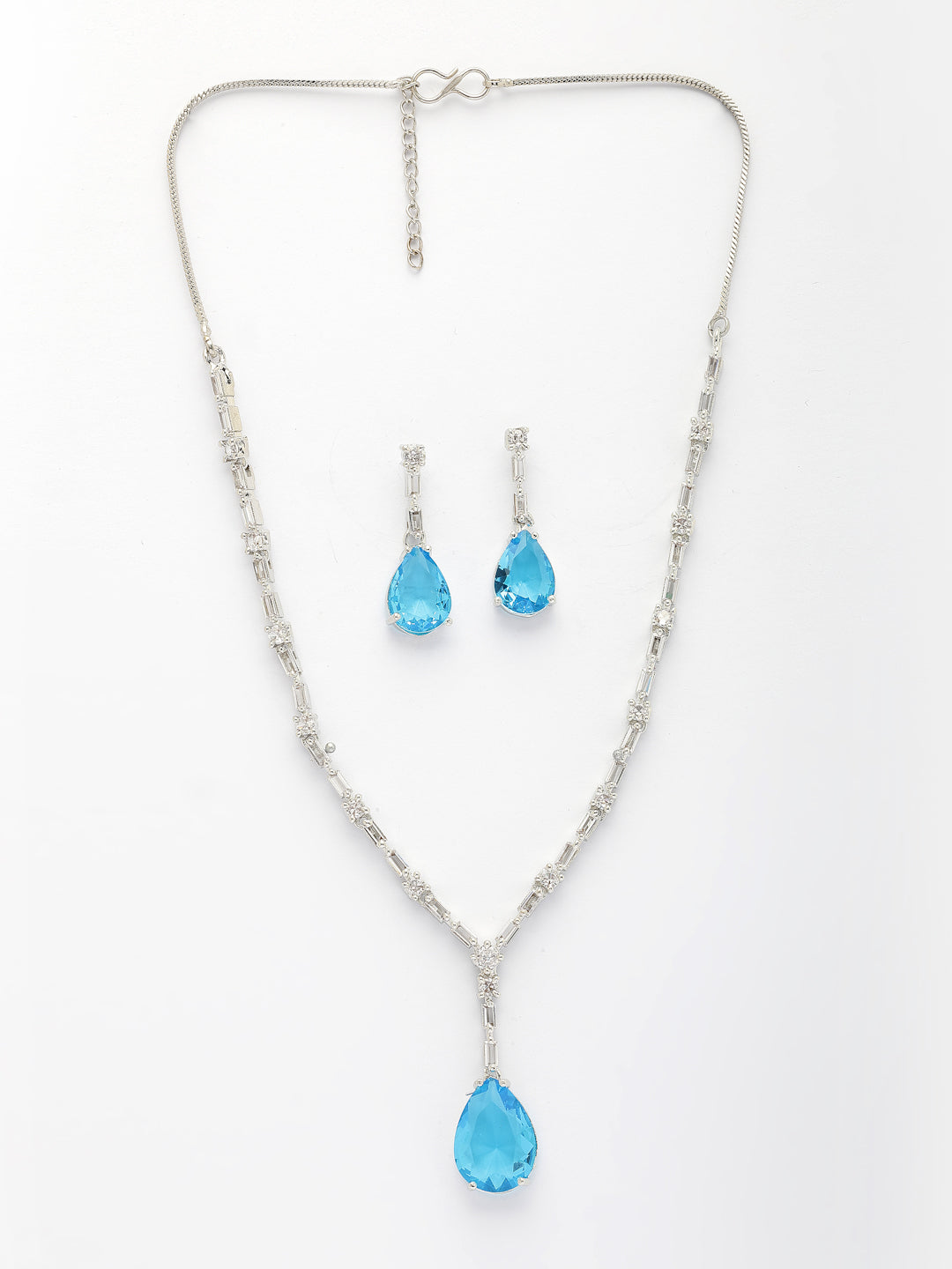 NVR Women's Silver-Plated Blue American Diamond-Studded Handcrafted Jewellery Set - Swadesiicart