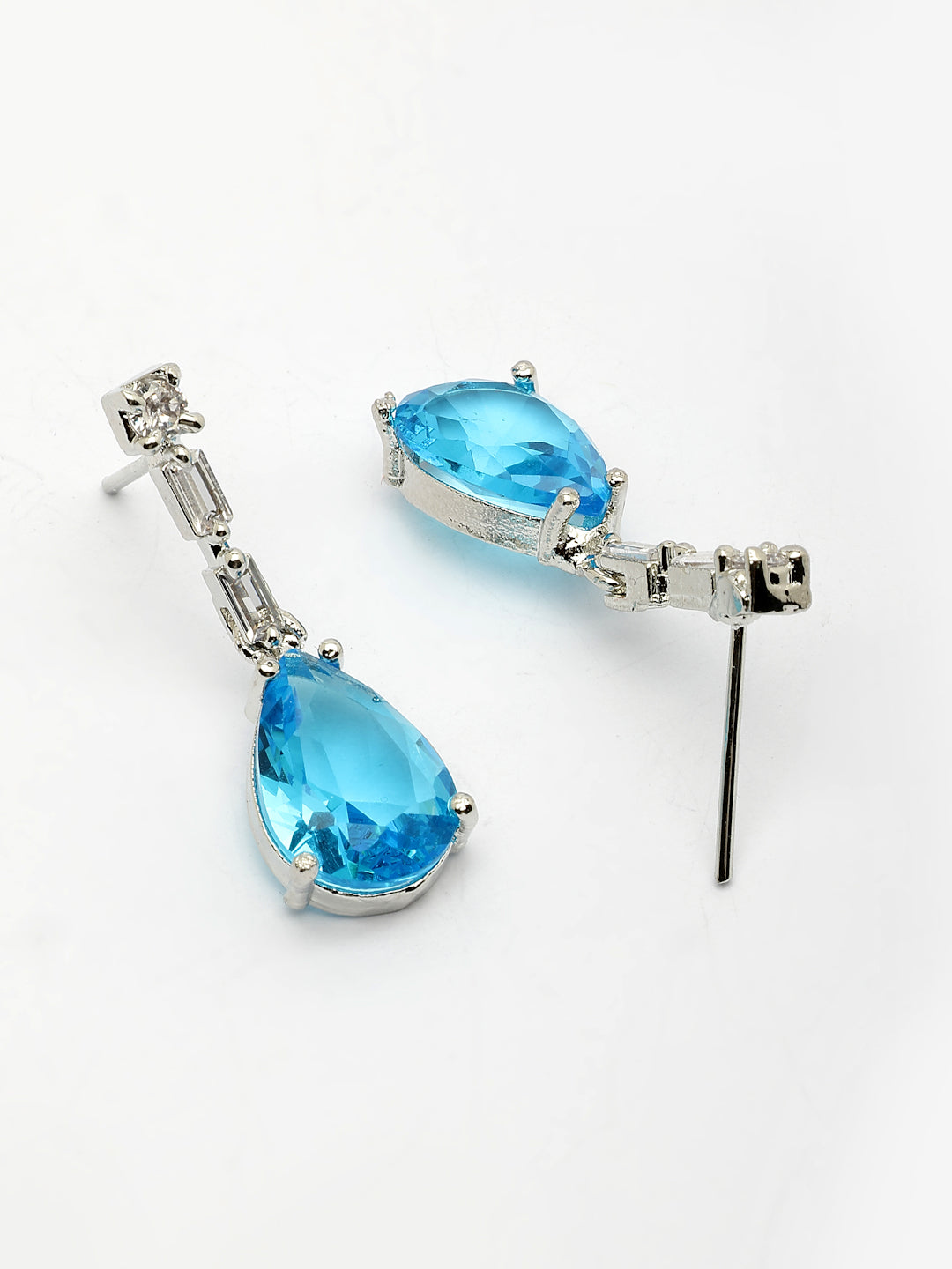 NVR Women's Silver-Plated Blue American Diamond-Studded Handcrafted Jewellery Set - Swadesiicart