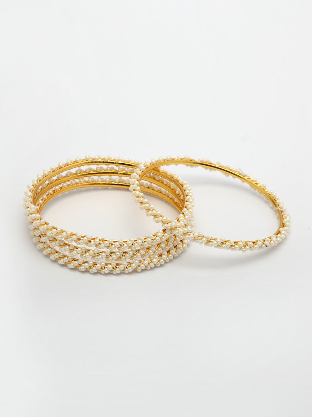 NVR Women Set of 4 Gold-Polished Pearls Handcrafted Traditional Bangles - Swadesiicart