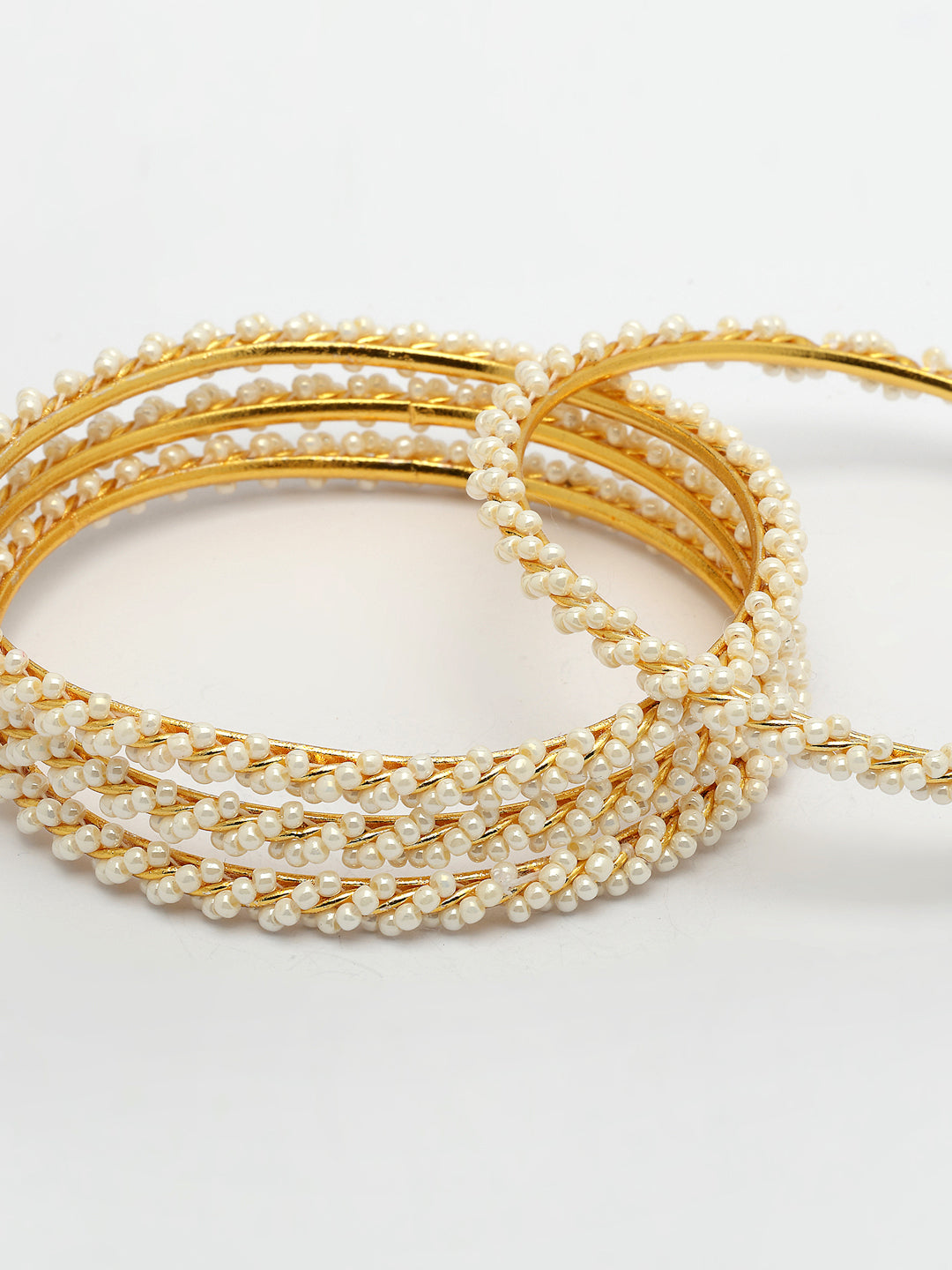 NVR Women Set of 4 Gold-Polished Pearls Handcrafted Traditional Bangles - Swadesiicart
