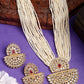 NVR Women's Gold Toned Red Stones & Kundan Studded Jewellery Set - Swadesiicart