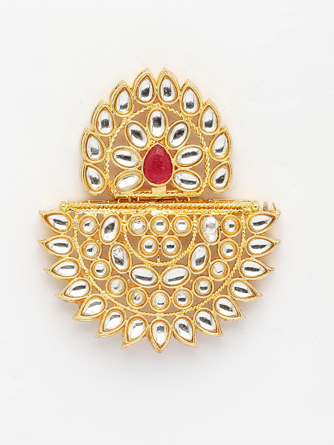 NVR Women's Gold Toned Red Stones & Kundan Studded Jewellery Set - Swadesiicart