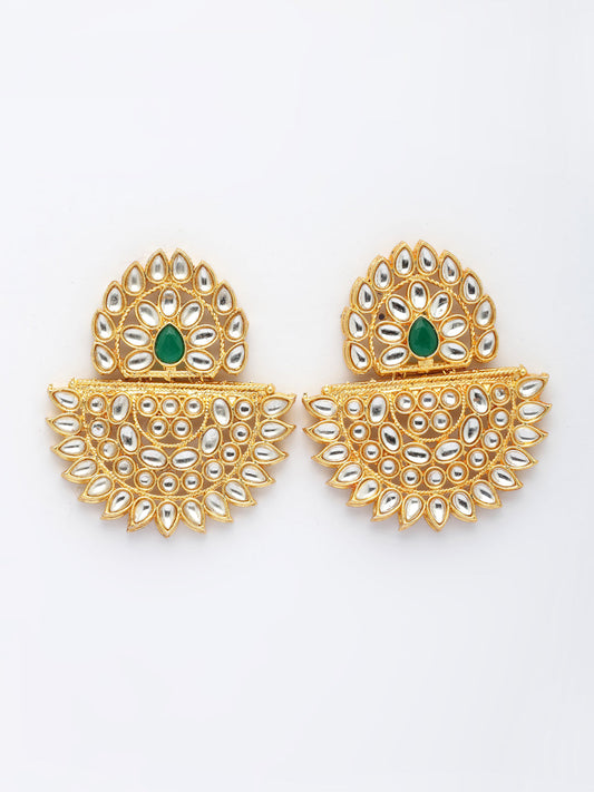 NVR Women's Gold Toned Green Stones & Kundan Studded Jewellery Set - Swadesiicart