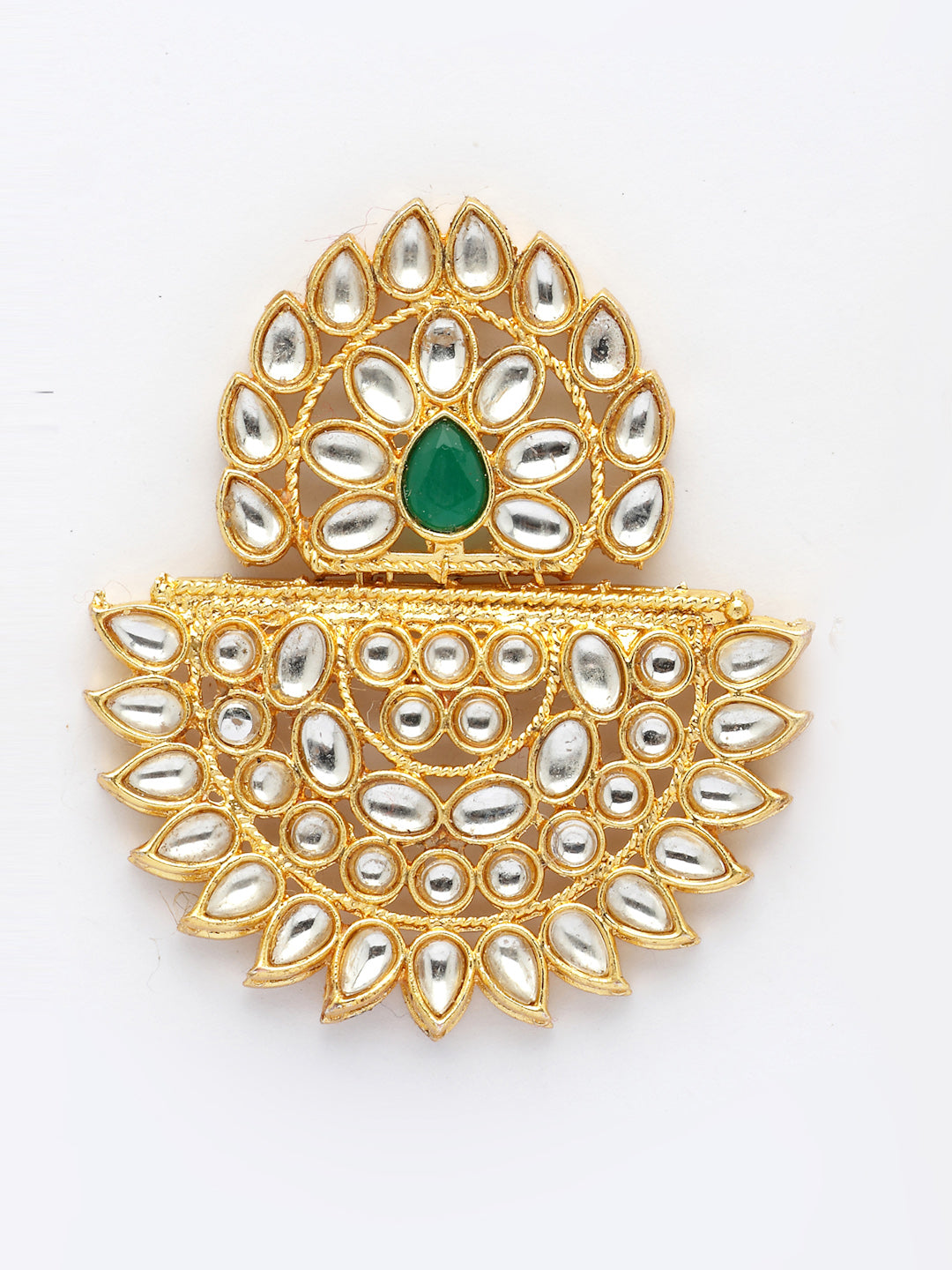NVR Women's Gold Toned Green Stones & Kundan Studded Jewellery Set - Swadesiicart