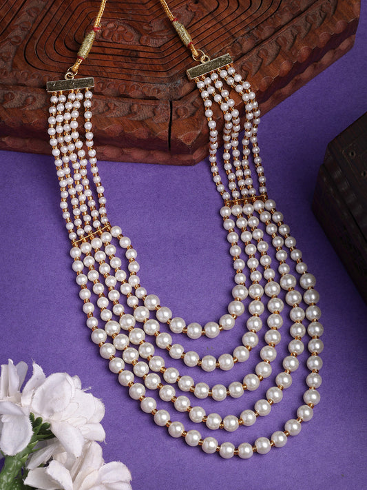 NVR Women Handcrafted White Beaded Layered Necklace - Swadesiicart
