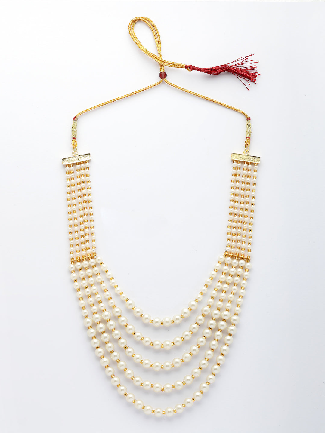 NVR Women Handcrafted White Beaded Layered Necklace - Swadesiicart