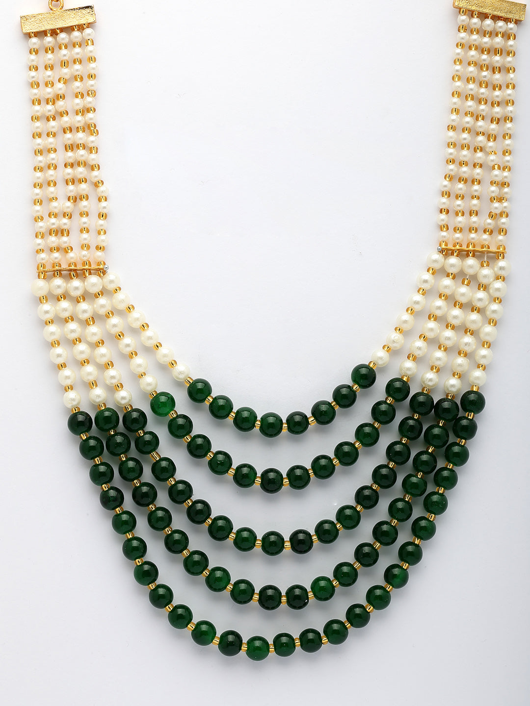 NVR Women Handcrafted Green & White Beaded Layered Necklace - Swadesiicart