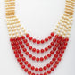 NVR Women Handcrafted Red & White Beaded Layered Necklace - Swadesiicart