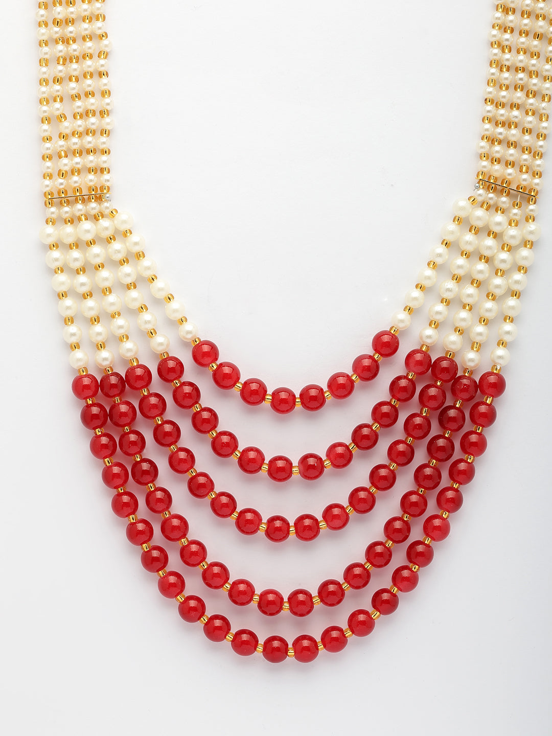 NVR Women Handcrafted Red & White Beaded Layered Necklace - Swadesiicart