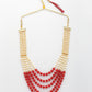 NVR Women Handcrafted Red & White Beaded Layered Necklace - Swadesiicart