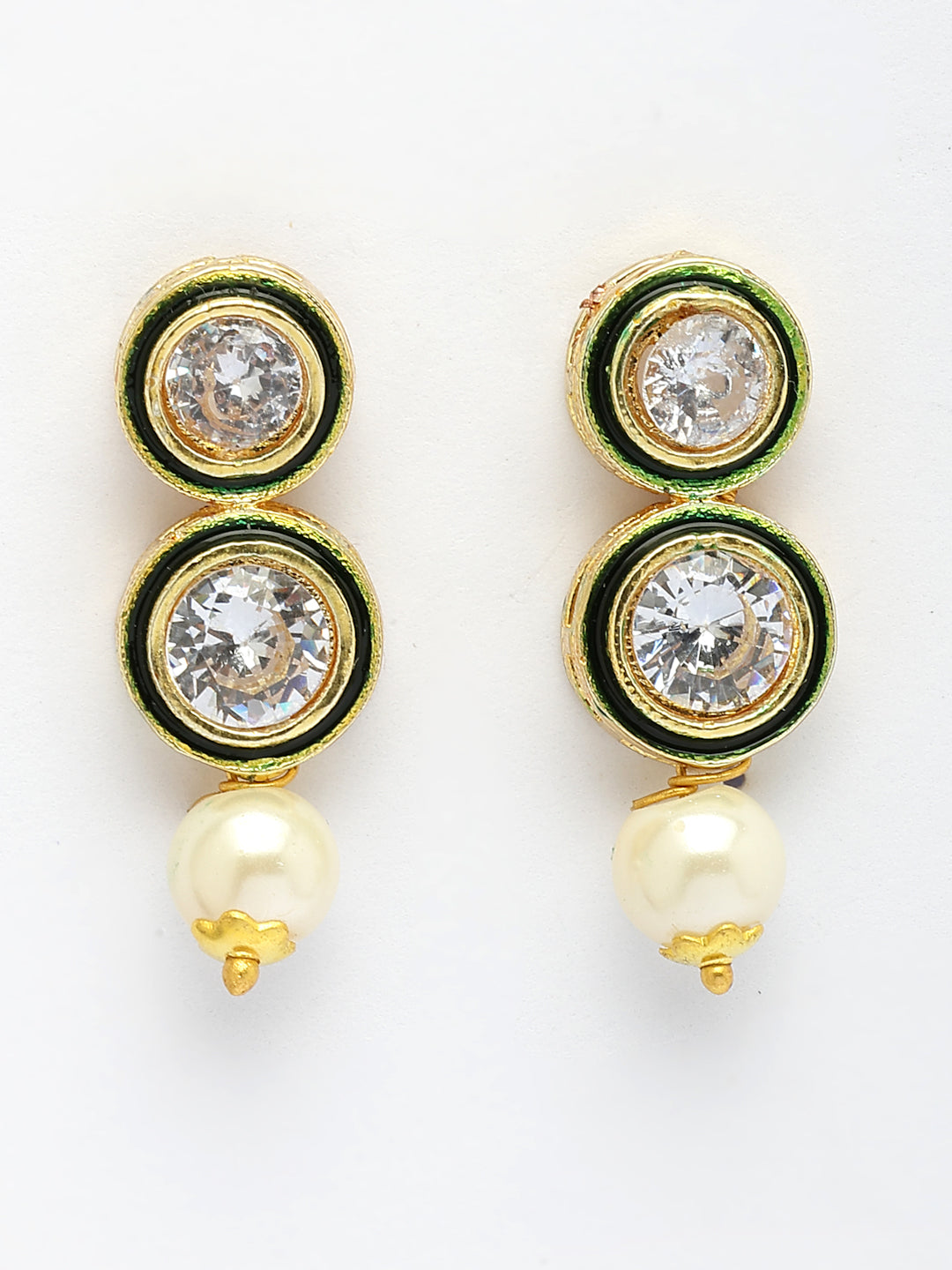 NVR Women Gold-Polished Round Shape Kundan Studded Short Jewellery Set - Swadesiicart
