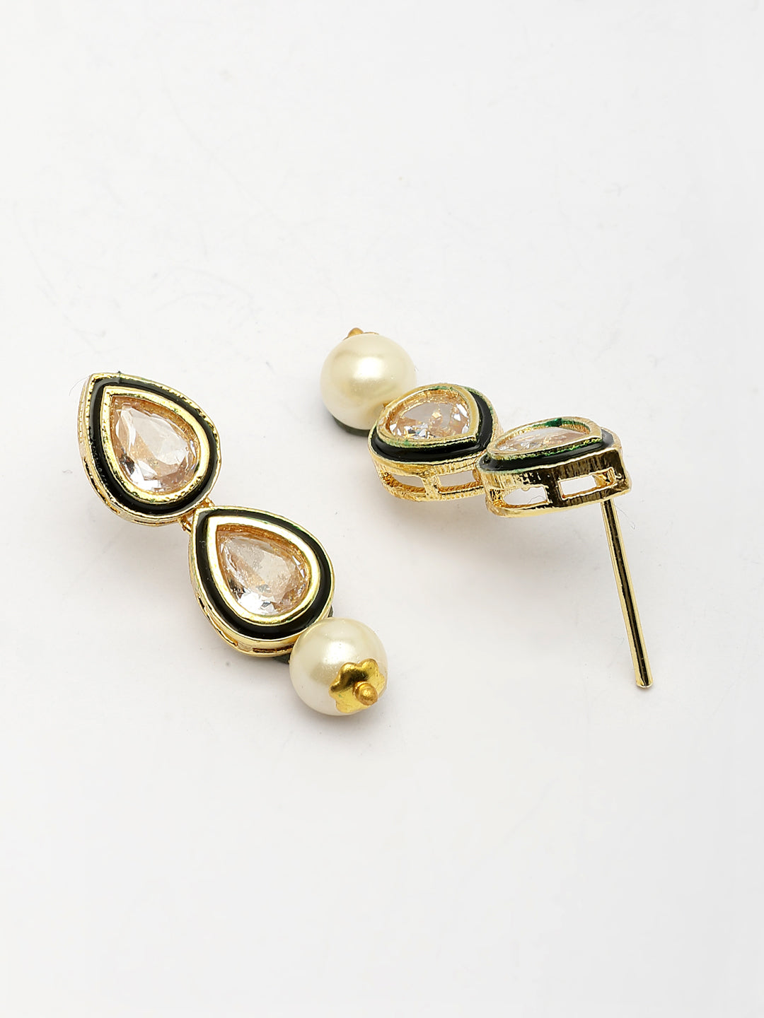 NVR Women Gold-Polished Pear Shape Kundan Studded Short Jewellery Set - Swadesiicart