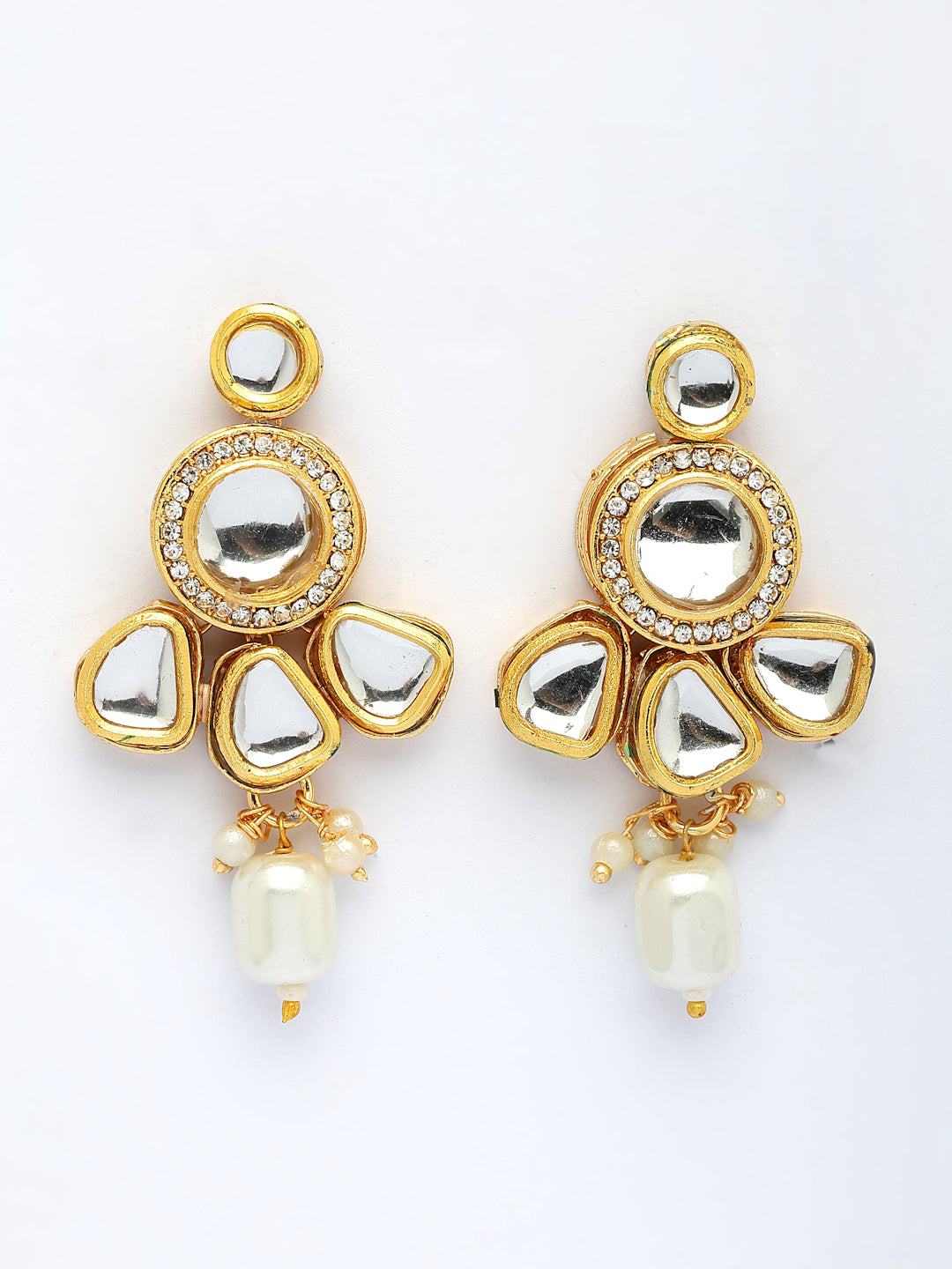 NVR Women Gold-Polished Kundan Studded & Pearls Long Jewellery Set - Swadesiicart