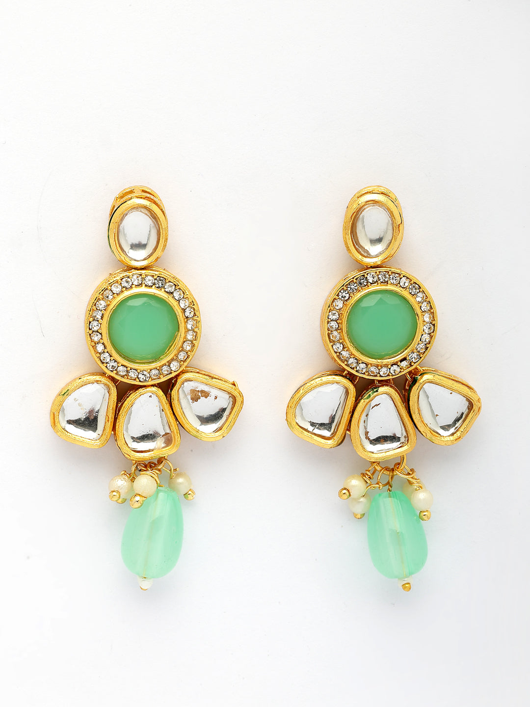 NVR Women Green Stones with Kundan Studded Long Jewellery Set - Swadesiicart