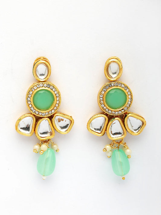 NVR Women Green Stones with Kundan Studded Long Jewellery Set - Swadesiicart