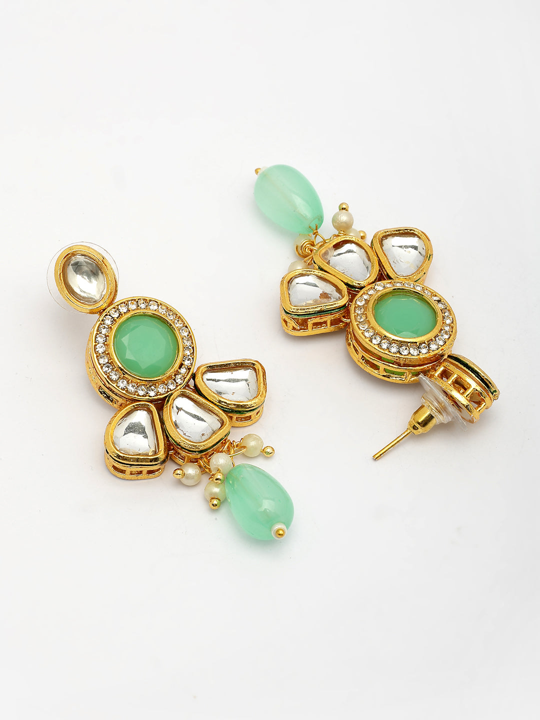 NVR Women Green Stones with Kundan Studded Long Jewellery Set - Swadesiicart