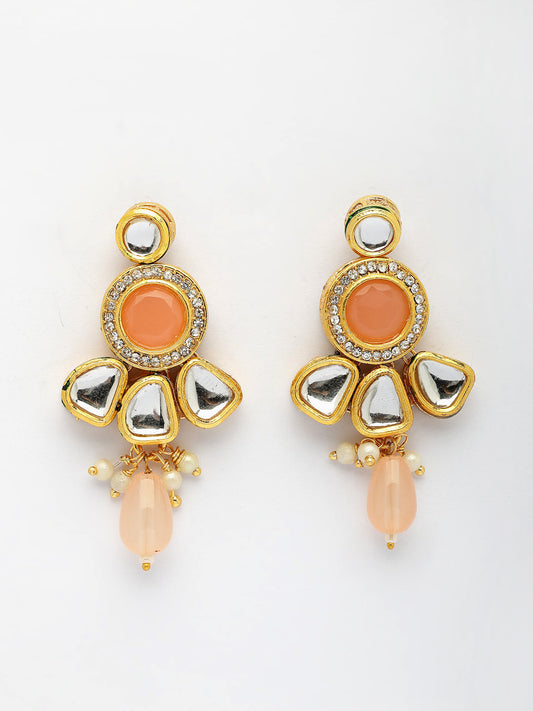 NVR Women Peach Stones with Kundan Studded Long Jewellery Set