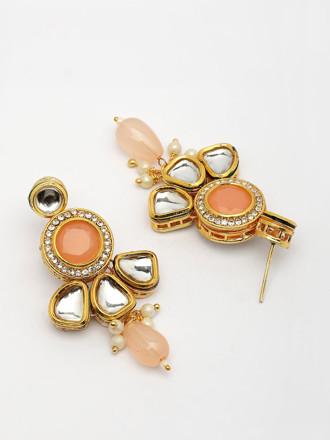 NVR Women Peach Stones with Kundan Studded Long Jewellery Set - Swadesiicart