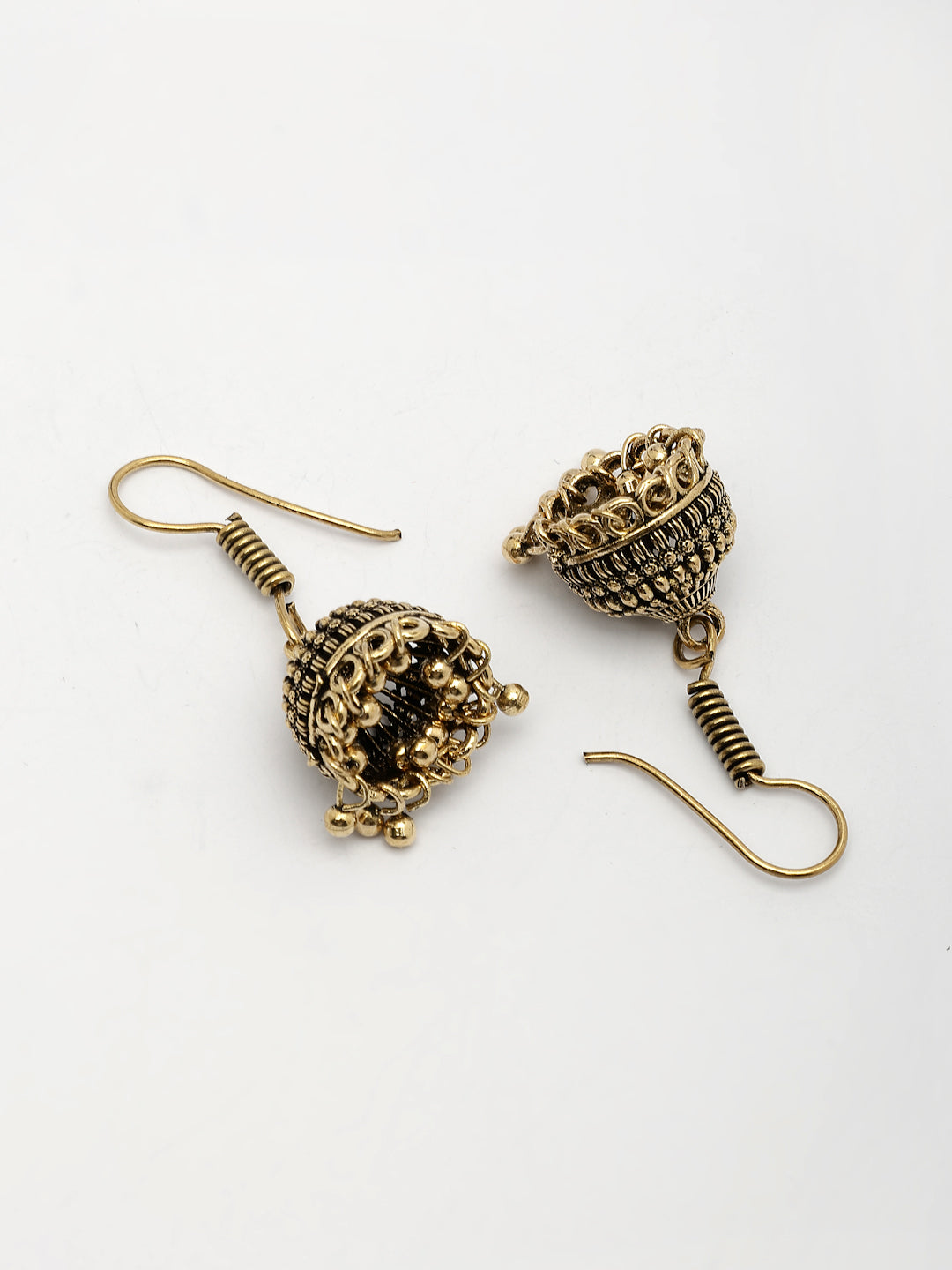 NVR Women Gold-Polished Traditional Oxidized Jhumka Earrings - Swadesiicart