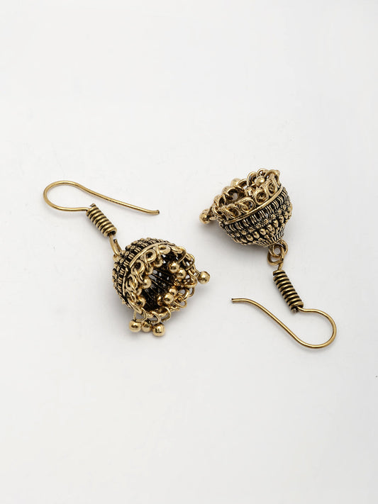 NVR Women Gold-Polished Traditional Oxidized Jhumka Earrings - Swadesiicart