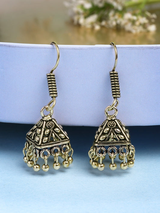 NVR Women's Oxidized Gold-Polished Jhumka Earrings - Swadesiicart