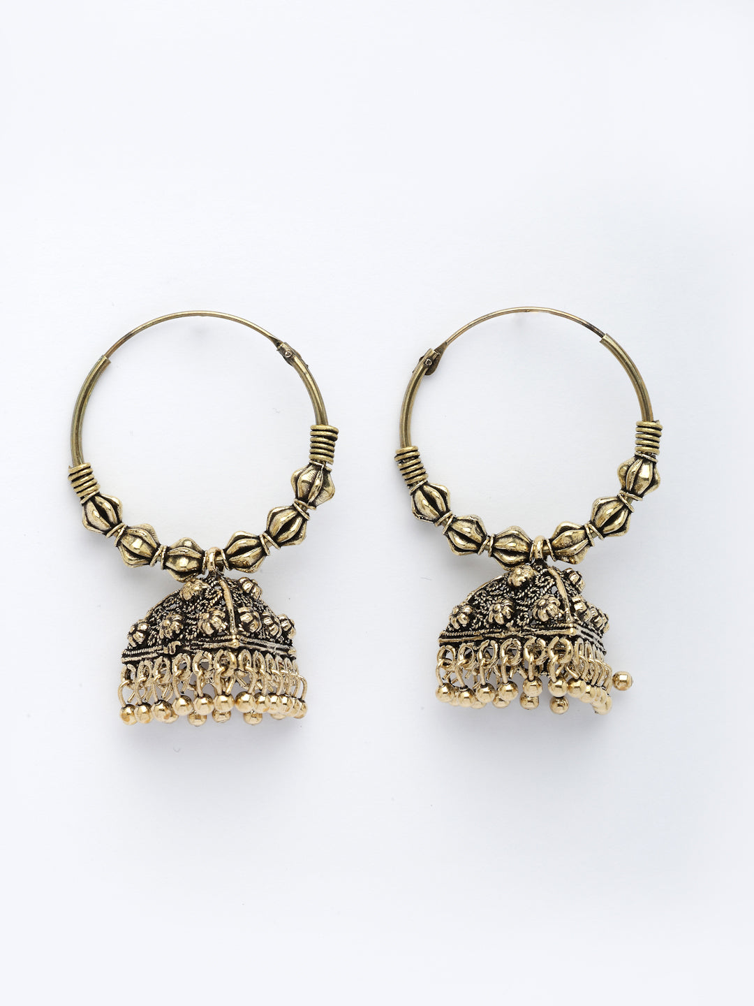 NVR Women's Ethnic Gold-Polished Oxidized Jhumka Earrings - Swadesiicart