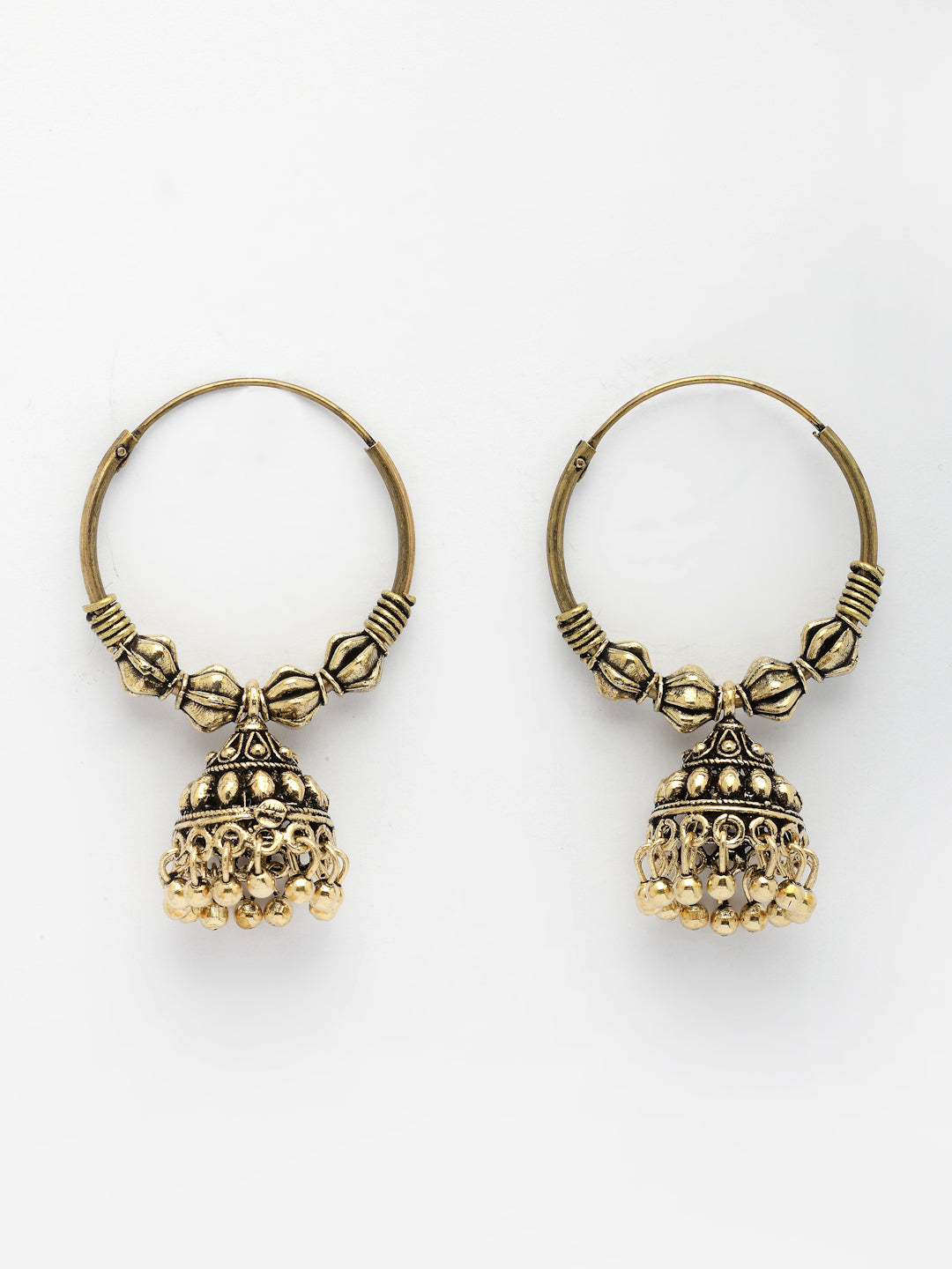 NVR Women's Traditional Gold-Polished Oxidized Jhumka Earrings - Swadesiicart