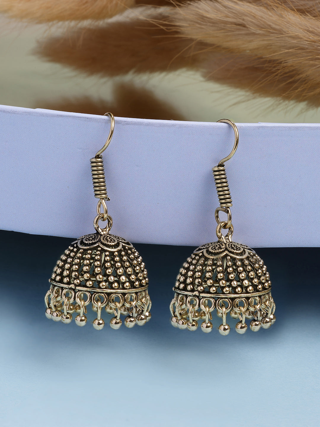NVR Women Gold-Polished German Silver Jhumka Earrings - Swadesiicart