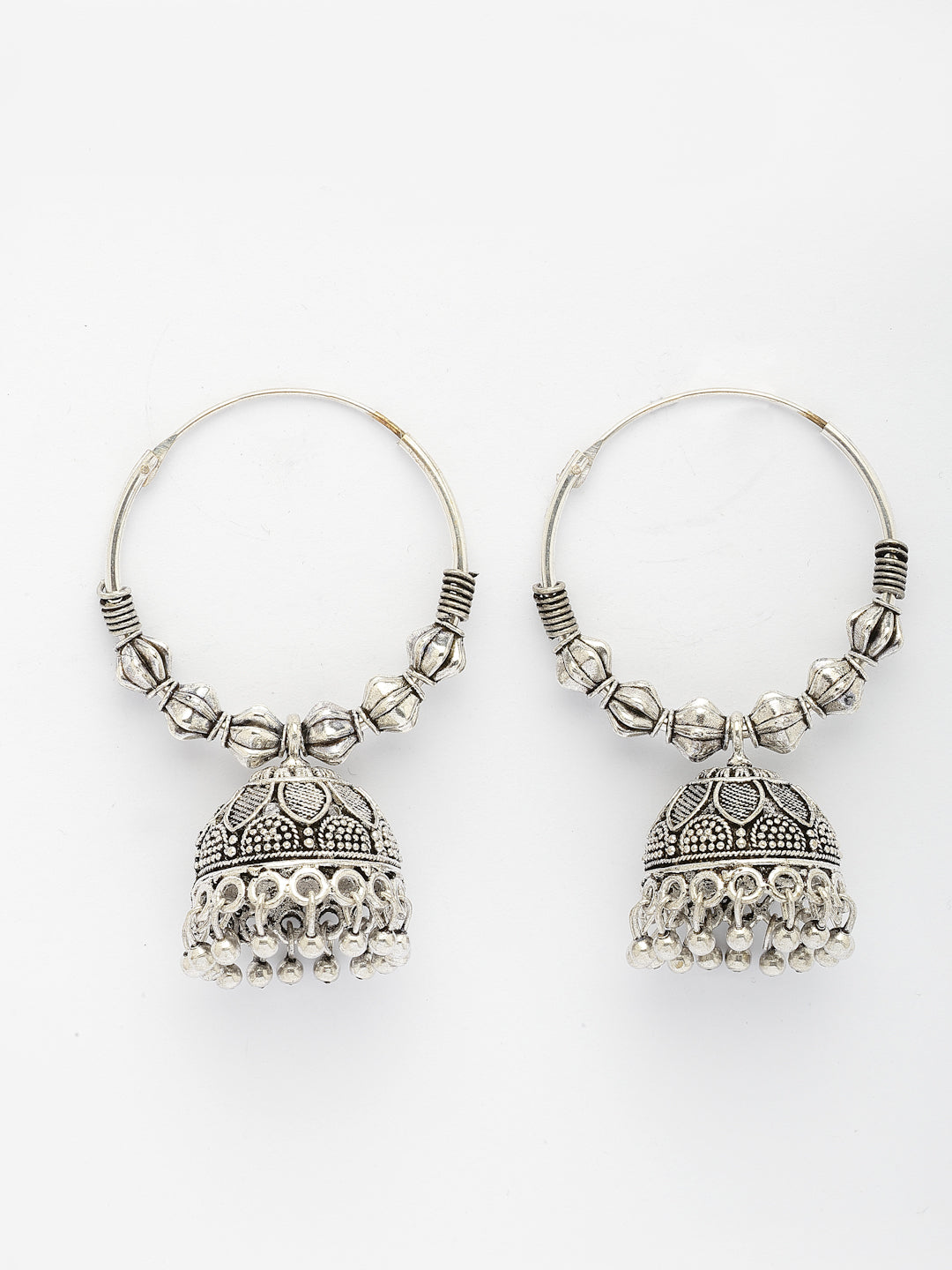 NVR Women's Handmade Silver Plated Oxidized Traditional Jhumka Earrings - Swadesiicart