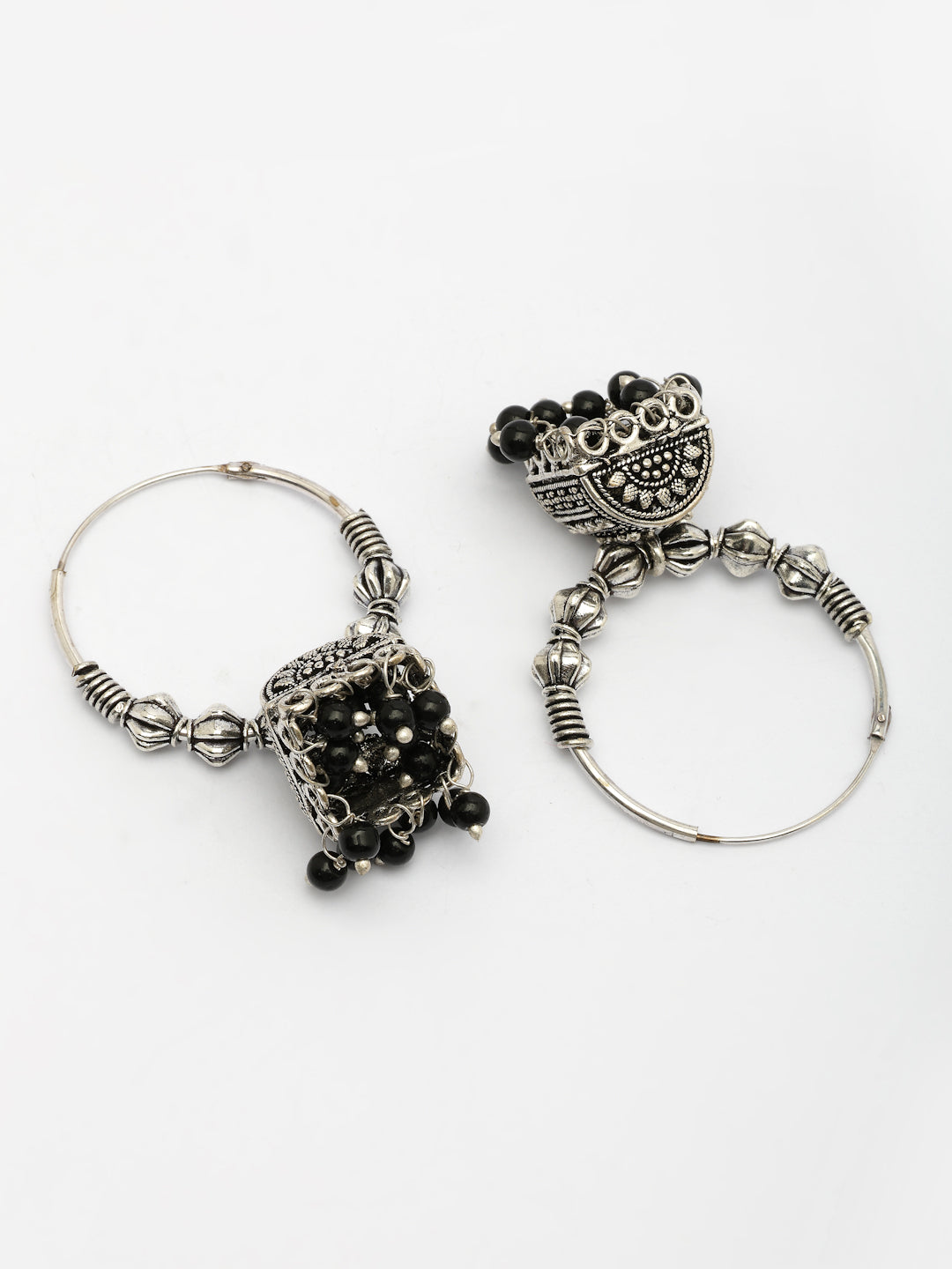 NVR Women Oxidized Silver Plated Black Artificial Beads Jhumka Earrings - Swadesiicart
