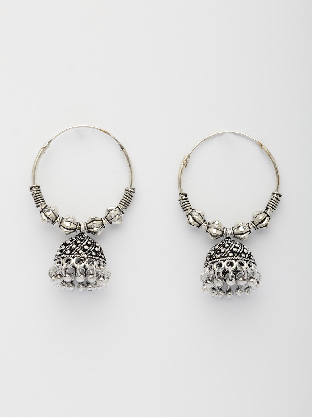 NVR Women's Ethnic Silver Plated Oxidized Circle Jhumka Earrings - Swadesiicart