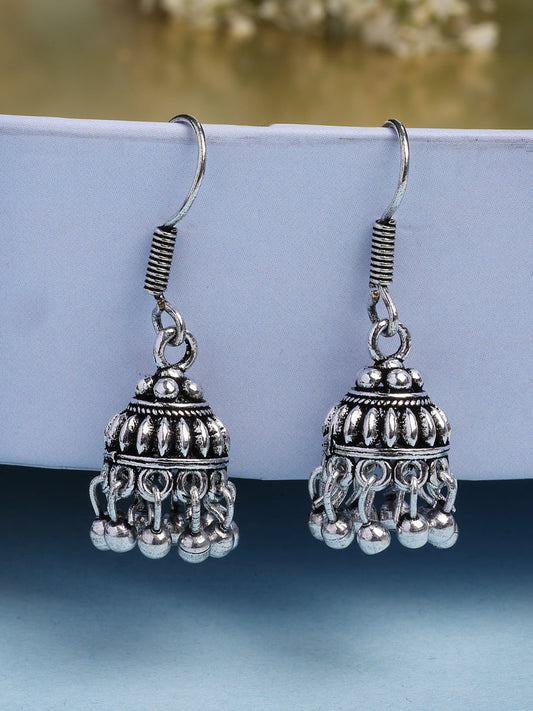 NVR Women's Traditional Silver Plated Oxidized Jhumka Earrings - Swadesiicart