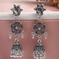 NVR Women Silver Toned Oxidized Floral Design Jhumka Earrings - Swadesiicart