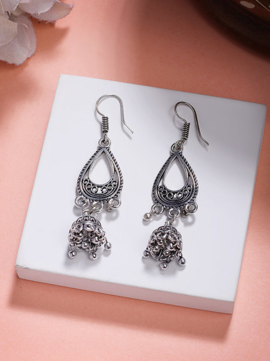 NVR Women Silver Plated German Silver Jhumka Earrings - Swadesiicart