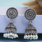NVR Women's Oxidized Silver Plated White Artificial Beads Jhumka Earrings - Swadesiicart