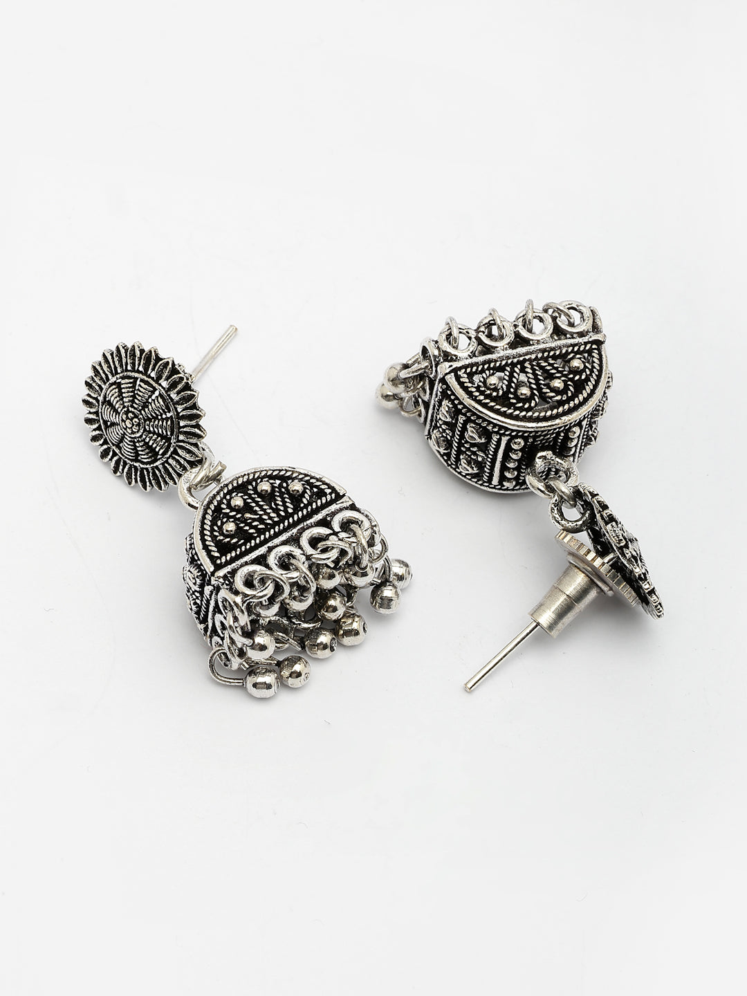 NVR Women Silver-Plated Oxidized Contemporary Jhumkas Earrings - Swadesiicart