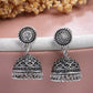 NVR Women Silver Plated Round Shape Oxidized Traditional Jhumka Earrings - Swadesiicart
