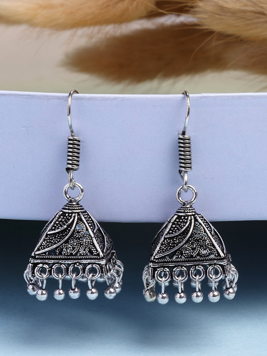 NVR Women's Oxidized Silver Plated Jhumka Earrings | Swadesiicart
