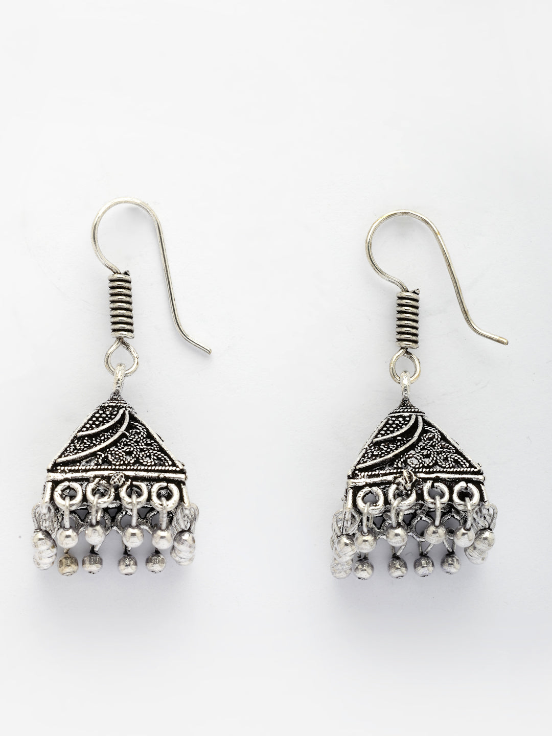 NVR Women's Oxidized Silver Plated Jhumka Earrings | Swadesiicart