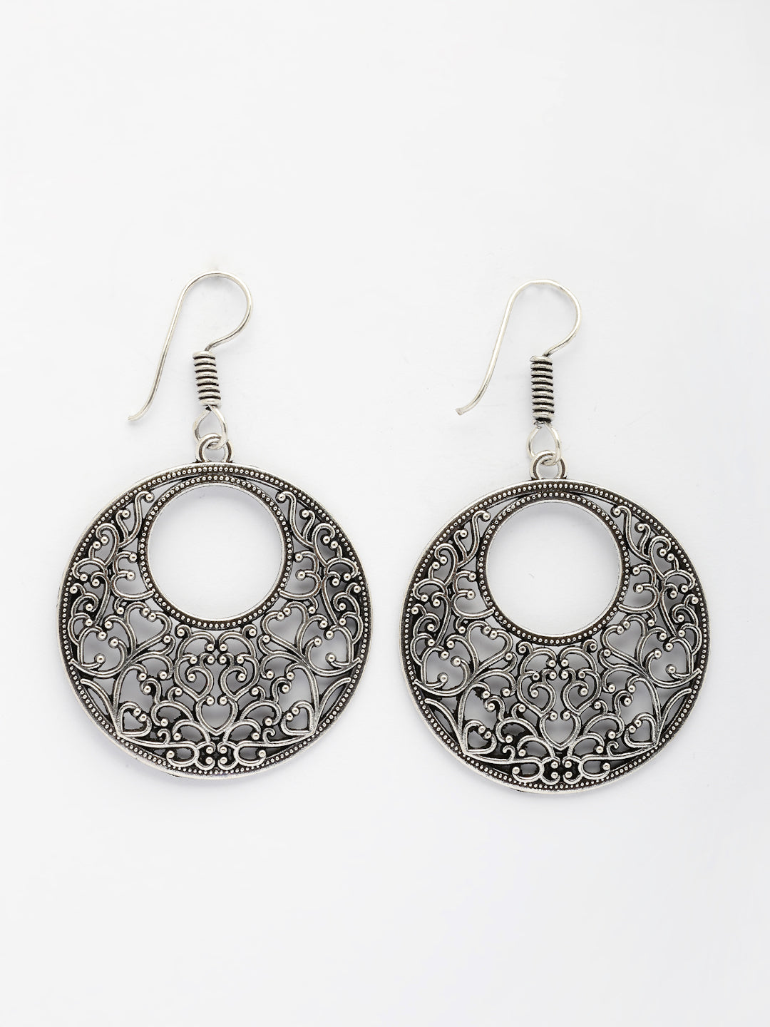 NVR Women Ethnic Silver-Plated Oxidized Chandbali Earrings - Swadesiicart