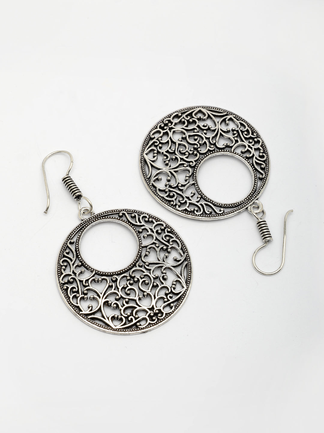 NVR Women Ethnic Silver-Plated Oxidized Chandbali Earrings - Swadesiicart