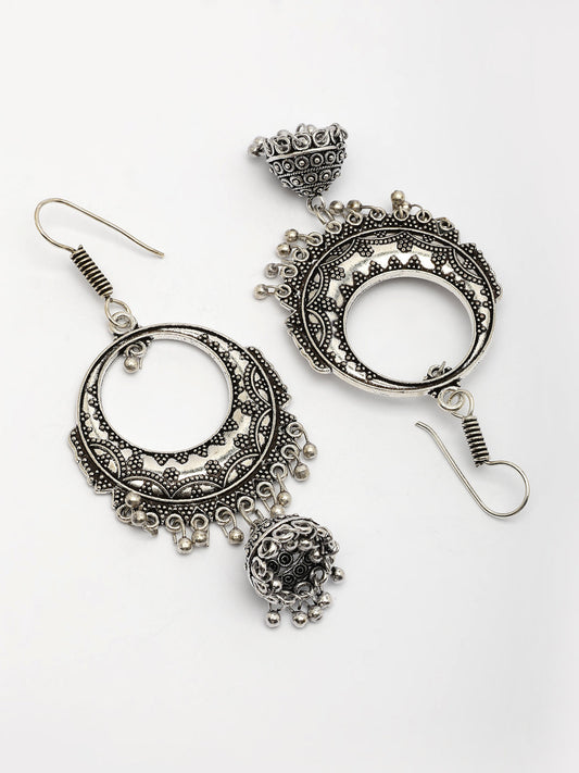 NVR Women's Unique Silver Plated German Silver Jhumka Earrings - Swadesiicart