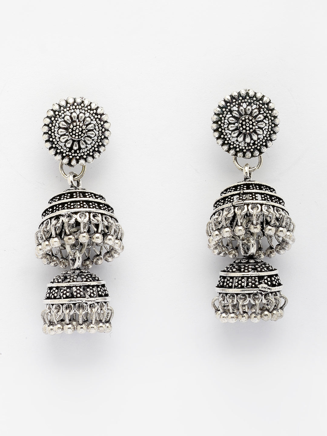 NVR Women Silver Plated Oxidized German Silver Jhumka Earrings - Swadesiicart
