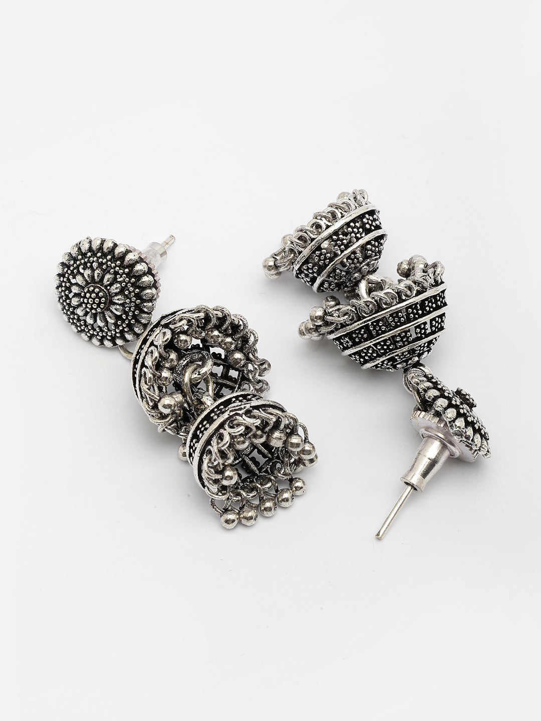 NVR Women Silver Plated Oxidized German Silver Jhumka Earrings - Swadesiicart