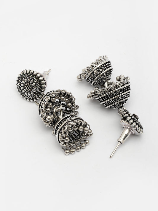 NVR Women Silver Plated Oxidized German Silver Jhumka Earrings - Swadesiicart
